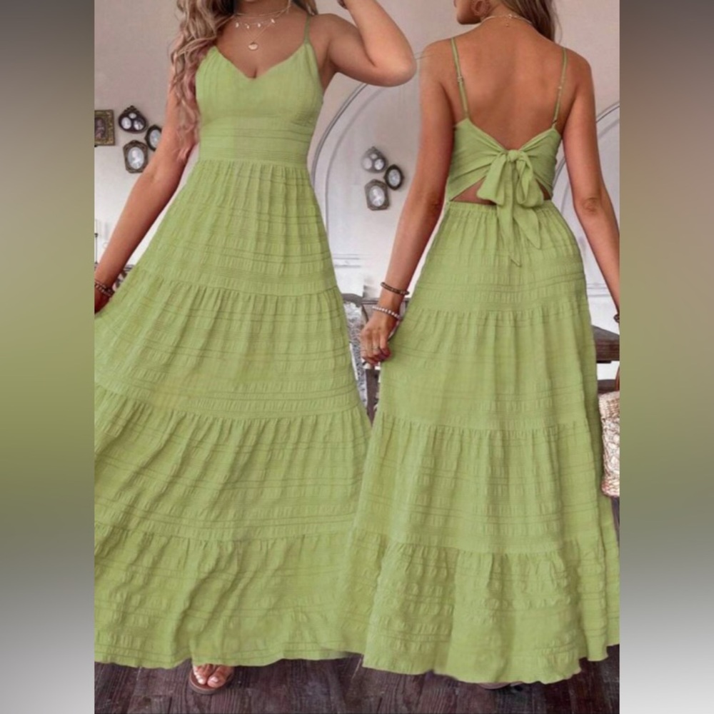 Boho white textured cutout tie back spaghetti straps maxi dress - Picture 4 of 7